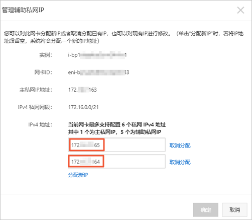 查看分配的辅助私网IP
