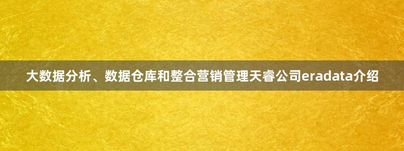 大数据分析、数据仓库和整合营销管理天睿公司eradata介绍